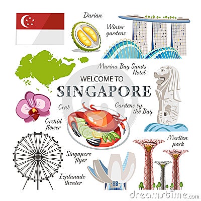 Singapore set objects Vector Illustration