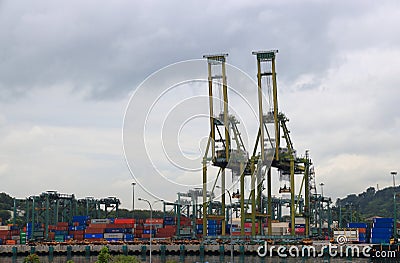 Singapore shipping container terminal, The Asian modernize harbor and global trade Editorial Stock Photo