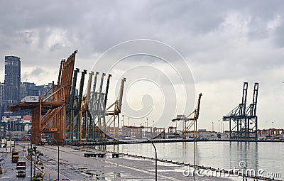 Singapore shipping container terminal, The Asian modernize harbor and global trade Editorial Stock Photo