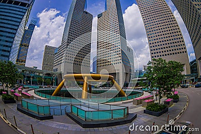 SINGAPORE, SINGAPORE - JANUARY 30. 2018: Outdoor view of fountain wealth with a public residential condominium building Editorial Stock Photo