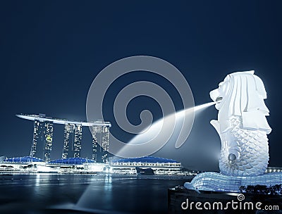 Singapore skyline night panorama Editorial Stock Photo