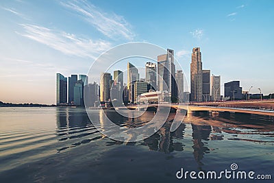 Singapore skyline at sunrise at Marina Bay Editorial Stock Photo