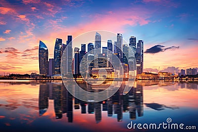 Singapore skyline at sunset. Singapore is the most populous city in Southeast Asia, Singapore skyline at sunset time in Singapore Stock Photo