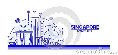 Singapore Skyline Vector Illustration Smart City Vector Illustration