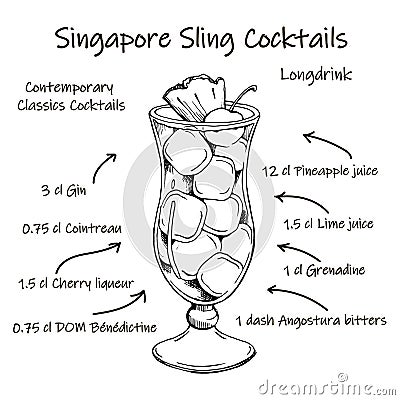 The Singapore Sling cocktail Vector Illustration