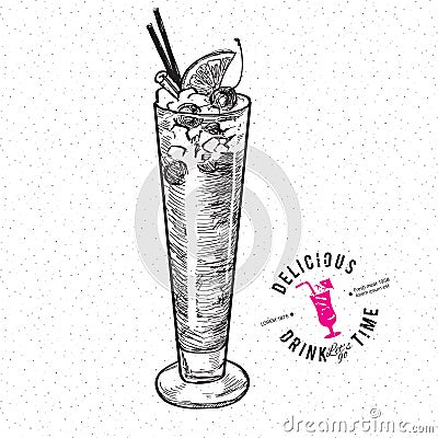 The Singapore Sling cocktail isolated Vector Illustration