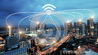 Singapore smart city and wifi communication network, smart city Stock Photo