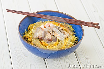 Singapore-Style Noodles Stock Photo