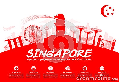 Singapore Travel Landmarks Vector Illustration