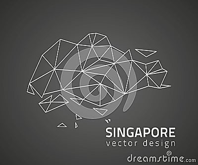 Singapore vector black triangle polygonal outline map Vector Illustration