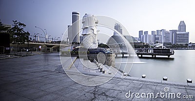 Singapore Waterfront Merlion Editorial Stock Photo