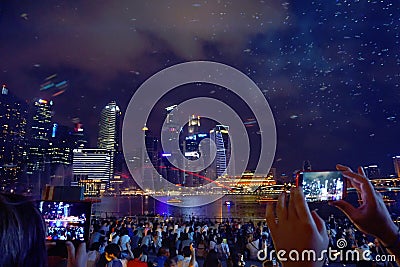Singapore in Waterfront by night Editorial Stock Photo