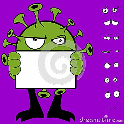 Singboard Covid19 virus cartoon expressions collection set Vector Illustration
