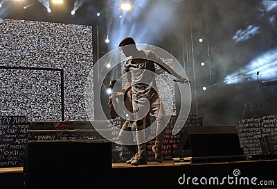 Singer and Dancers on Stage, Spotlights, Success Editorial Stock Photo