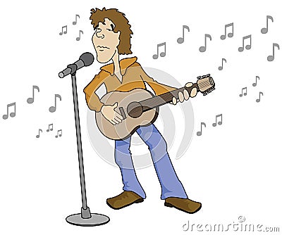 Singer with Guitar Vector Illustration