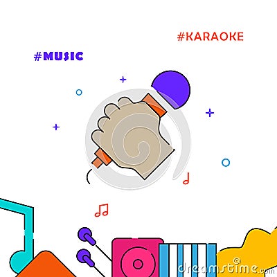 Singer, karaoke, hand with microphone filled line icon, simple illustration Vector Illustration