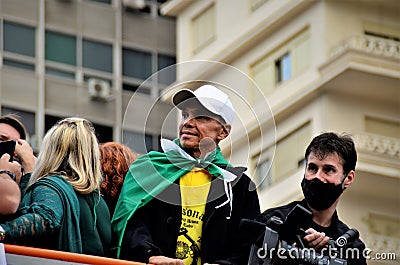 Singer Netinho watching the people from the stand at the demonstration by the auditable printed vote Editorial Stock Photo