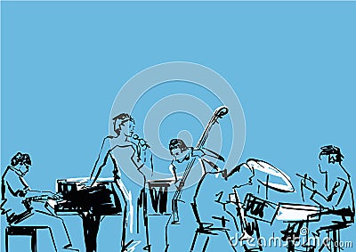 Singer, pianist, drummer, contrabass and saxophone player. Vector Illustration