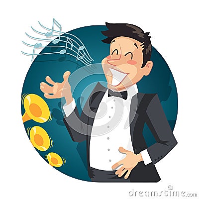 Singer sing with orchestra Cartoon Illustration