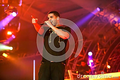 Singer Songwriter Drake live in concert on stage with backing band Editorial Stock Photo