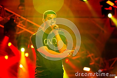 Singer Songwriter Drake live in concert on stage with backing band Editorial Stock Photo