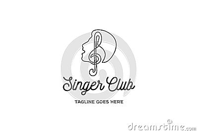 Singer Vocal Karaoke Choir with Music Notes Treble Clef Singing Man Face Silhouette Logo Design Vector Vector Illustration