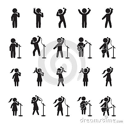 Singers icon set. People icon set of music performers. Vector. Vector Illustration