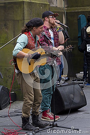 Singers and musicians at the Fringe Festival, Edinburgh, Scotland. Editorial Stock Photo