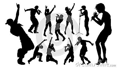 Singers Pop Country Rock Hiphop Star Silhouettes Vector Illustration