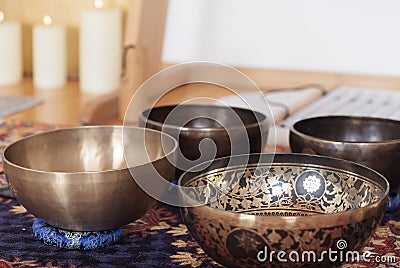 Singing bowl, ceremony of welness, sound of tibet Stock Photo