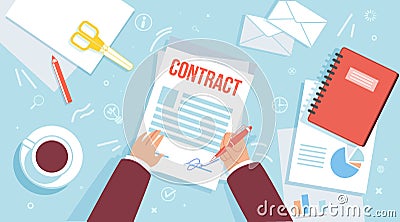 Singing Business Contract Flat Vector Concept Vector Illustration