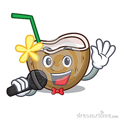 Singing cocktail coconut mascot cartoon Vector Illustration