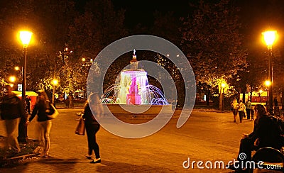 Singing colored fountain in the Minin square Editorial Stock Photo