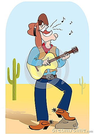 Singing cowboy and music Vector Illustration