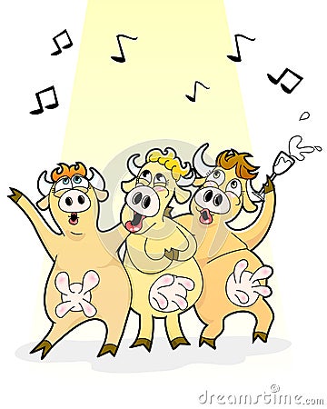 Singing cows Vector Illustration