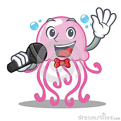 Singing cute jellyfish character cartoon Vector Illustration