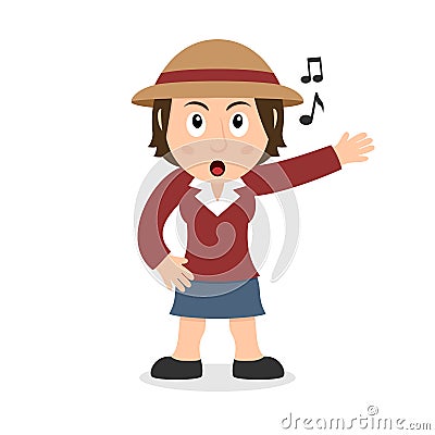 Singing Female Farmer Cartoon Character Vector Illustration