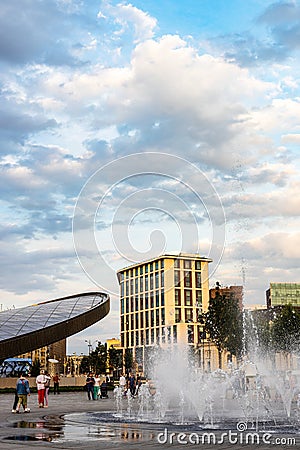 Singing fountain on Paveletskaya square in Moscow Editorial Stock Photo