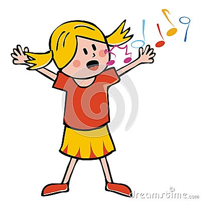 Singing girl and music notes, eps. Vector Illustration