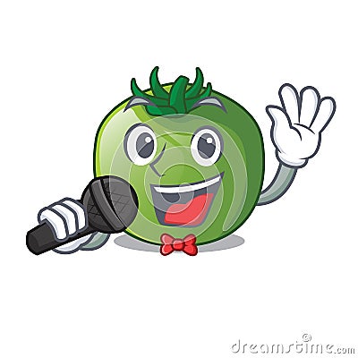 Singing green tomato obove the character table Vector Illustration