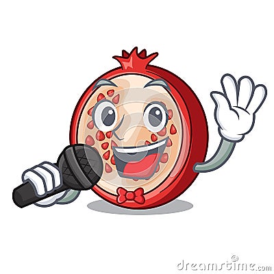 Singing mascot half of fresh pomegranate fruits Vector Illustration