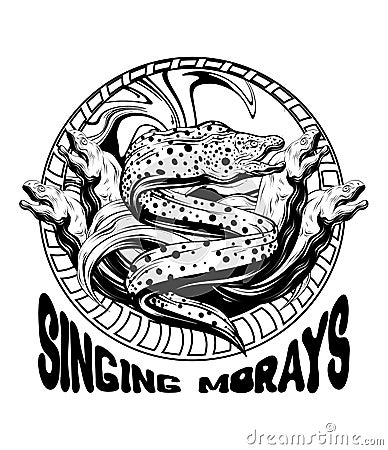 Singing morays. Vector hand drawn iluustration of moray eels isolated. Vector Illustration