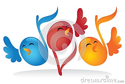 Singing Musical Note Birds Vector Illustration