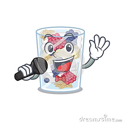 Singing parfait above the wooden table mascot Vector Illustration