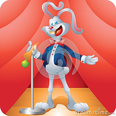 Singing rabbit on stage Vector Illustration