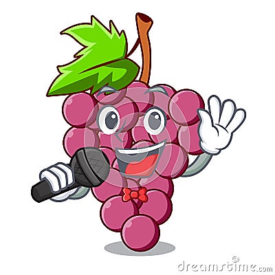 Singing red grapes fruit above mascot table Vector Illustration