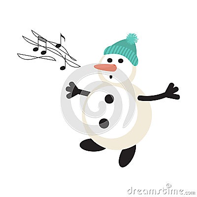 Singing snowman cartoon vector icon Vector Illustration