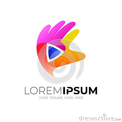 Hand logo and play design colorful Vector Illustration