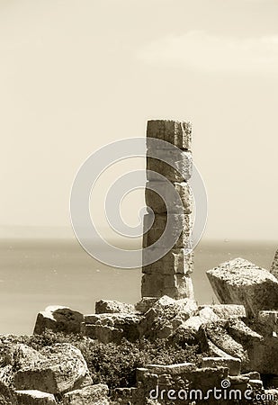 Single ancient greek column, vintage hue Stock Photo