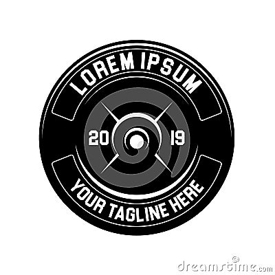 Simple weight plate barbell logo template Vector Illustration